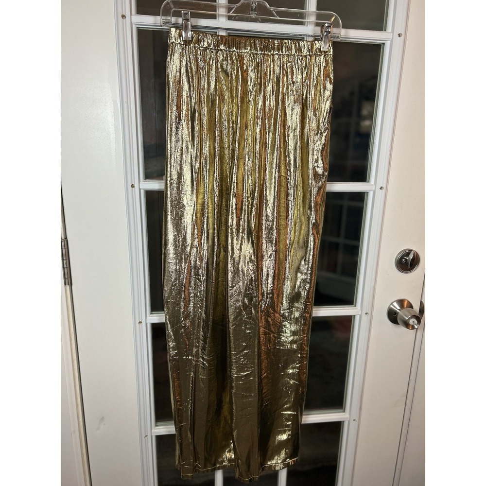 Vintage‎ 80s UMI Collections Anne Crimmins Wide Leg Gold Lame Pants Size 8